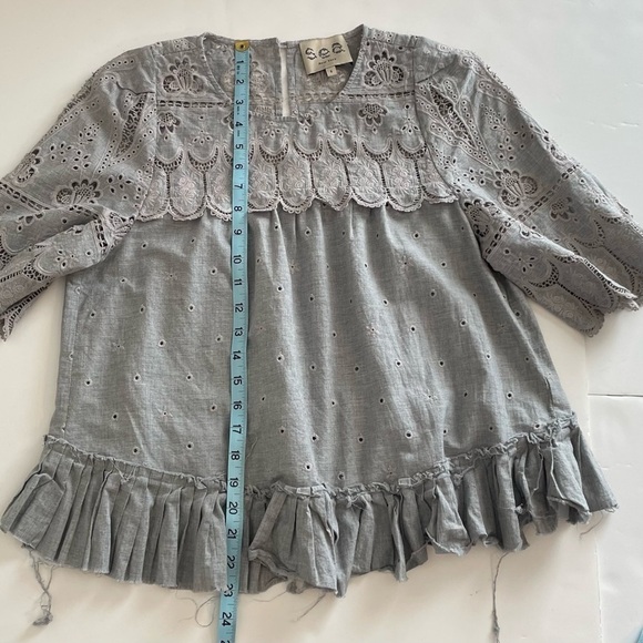 Sea Gray Boho Peasant Blouse Top SIZE 6 - Picture 7 of 8